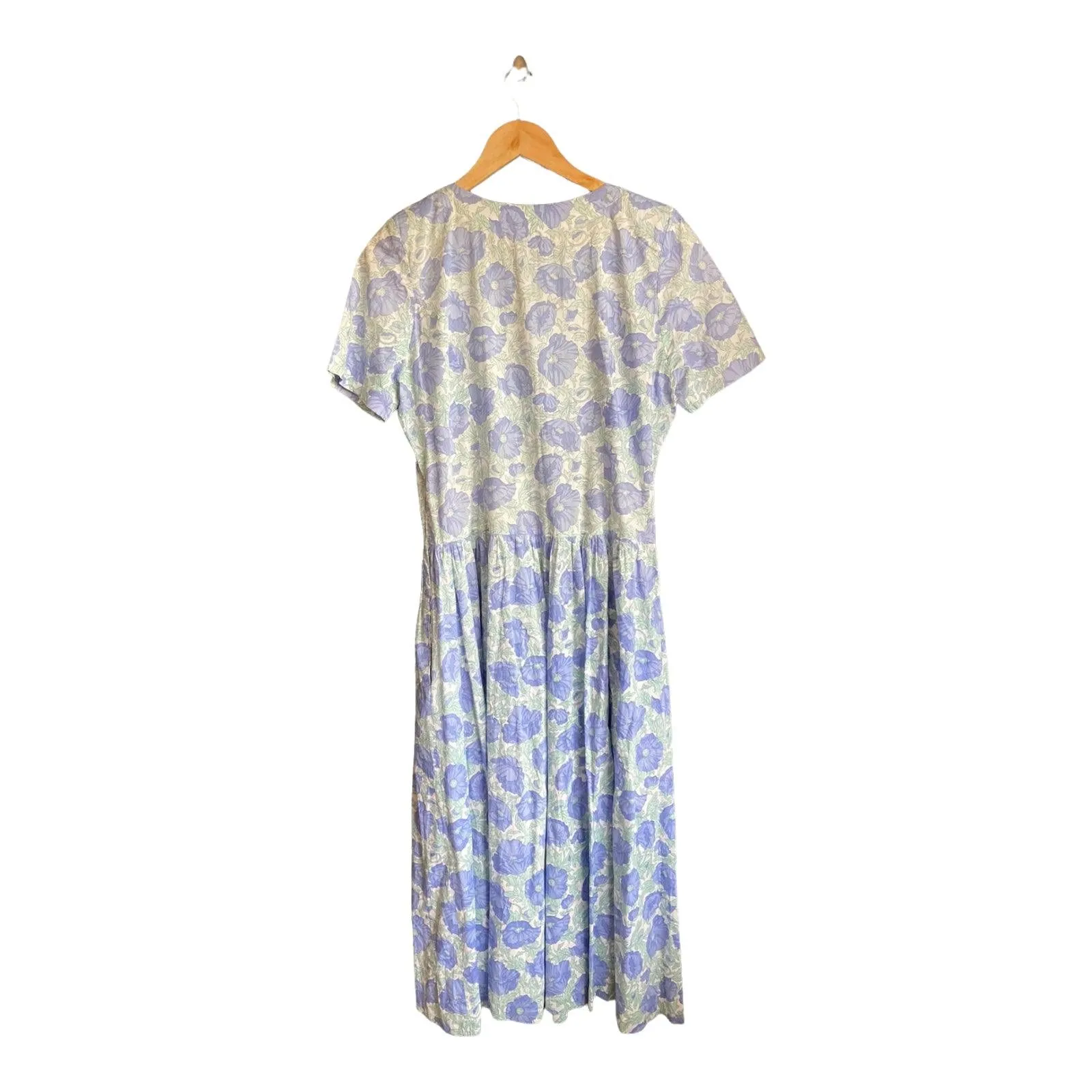 Liberty Cotton White And Blue Floral Short Sleeved Dress UK Size 14