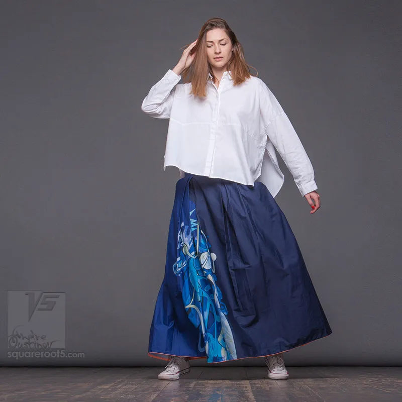 Long cotton skirt "Samurai Girl" model: "Solar Monochrome Blue"