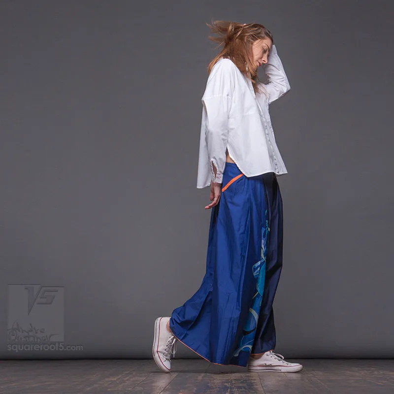 Long cotton skirt "Samurai Girl" model: "Solar Monochrome Blue"