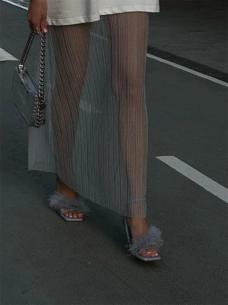 Long Hollow Sexy Waist Out See Club Fashion Through High Skirt