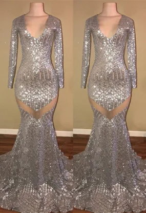 LONG SLEEVES SEQUINS PROM PARTY GOWNS PROM DRESS SA76
