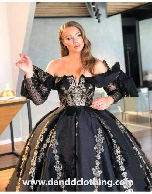 Luxury Evening Dress Royal Black Gold