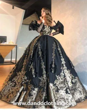 Luxury Evening Dress Royal Black Gold