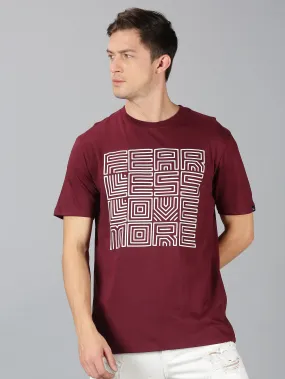 Men Maroon White Trendy Typographic Printed Round Neck Organic Pure Cotton Half Sleeve Regular Fit Casual T-Shirt