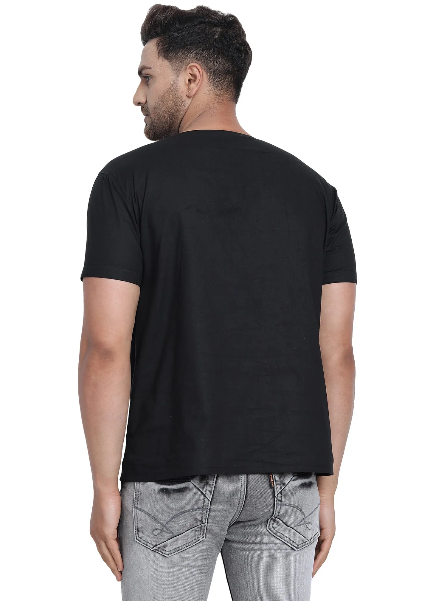 Men's Tunic V-Neck Short Regular Fit Cotton Kurta Black