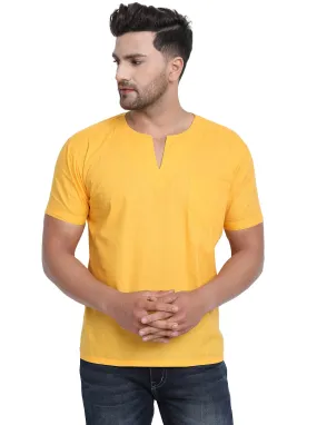 Men's Tunic V-Neck Short Regular Fit Cotton Kurta Gold