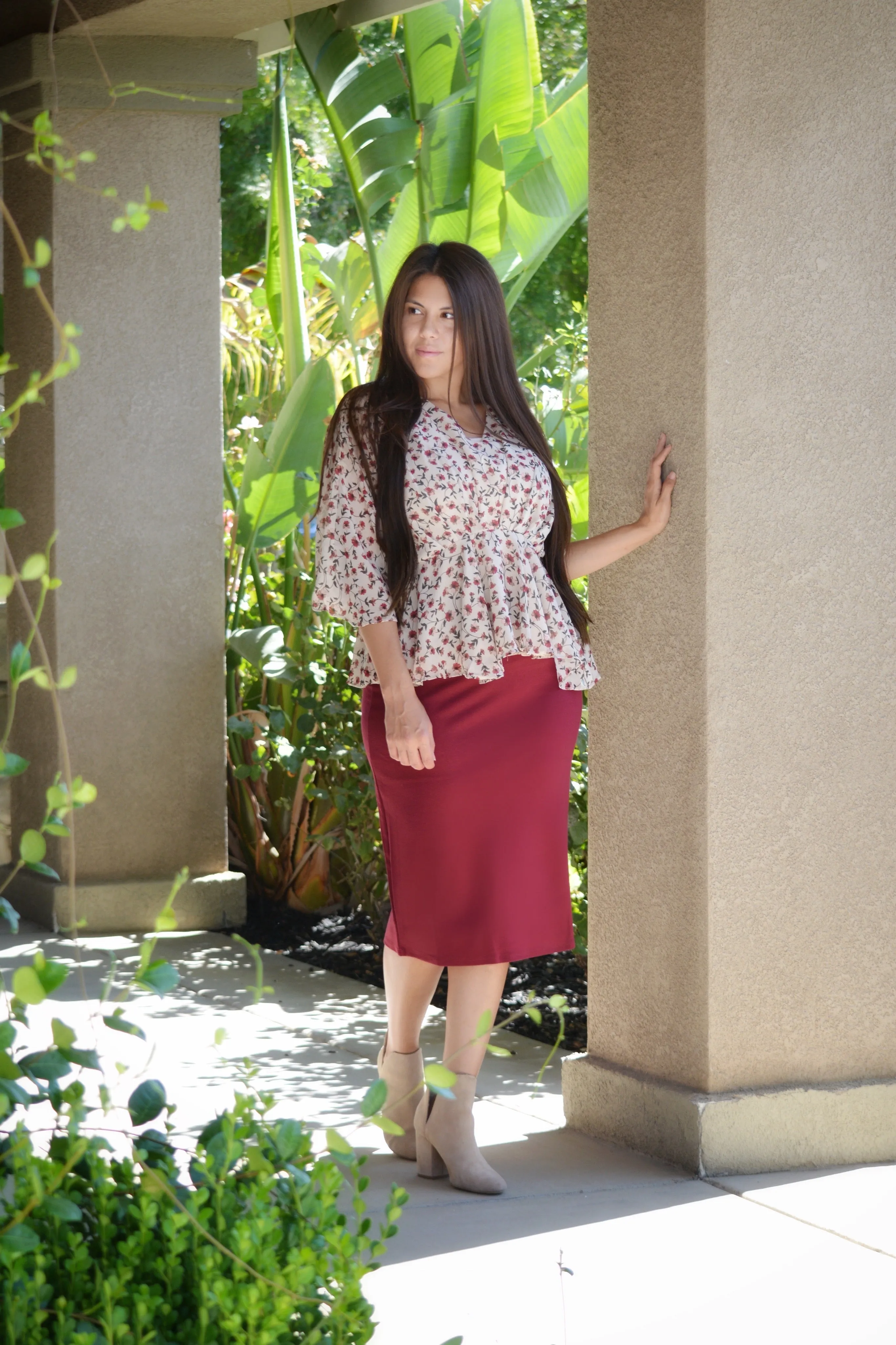 Penelope Cabernet Pencil Skirt
