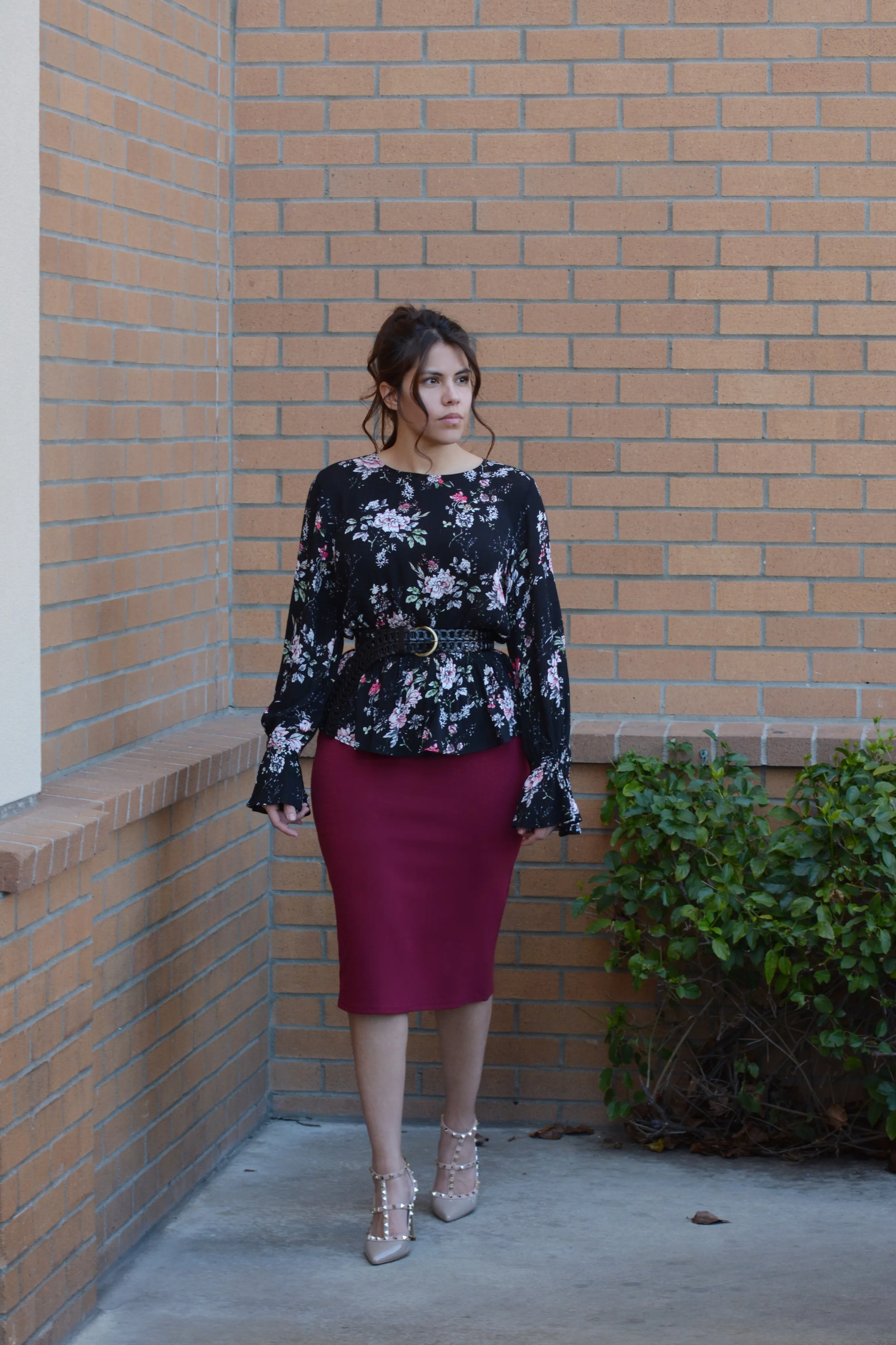 Penelope Cabernet Pencil Skirt