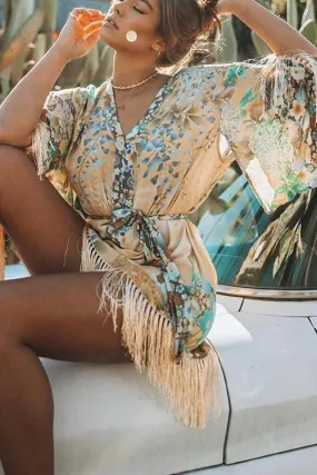 Print Tassels Flares Sleeve Mini Dress
