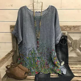 Summer loose with round neck cotton short sleeves