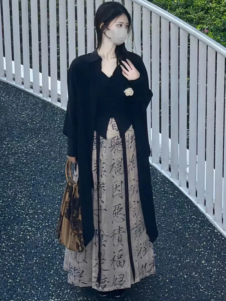summer style dress Chinese characters horse skirt  ankle women's daily new Chinese calligraphy  improved Hanfu daily wear