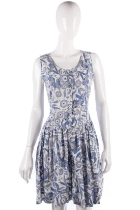 Vintage sleeveless cotton blue floral dress. size 8/10