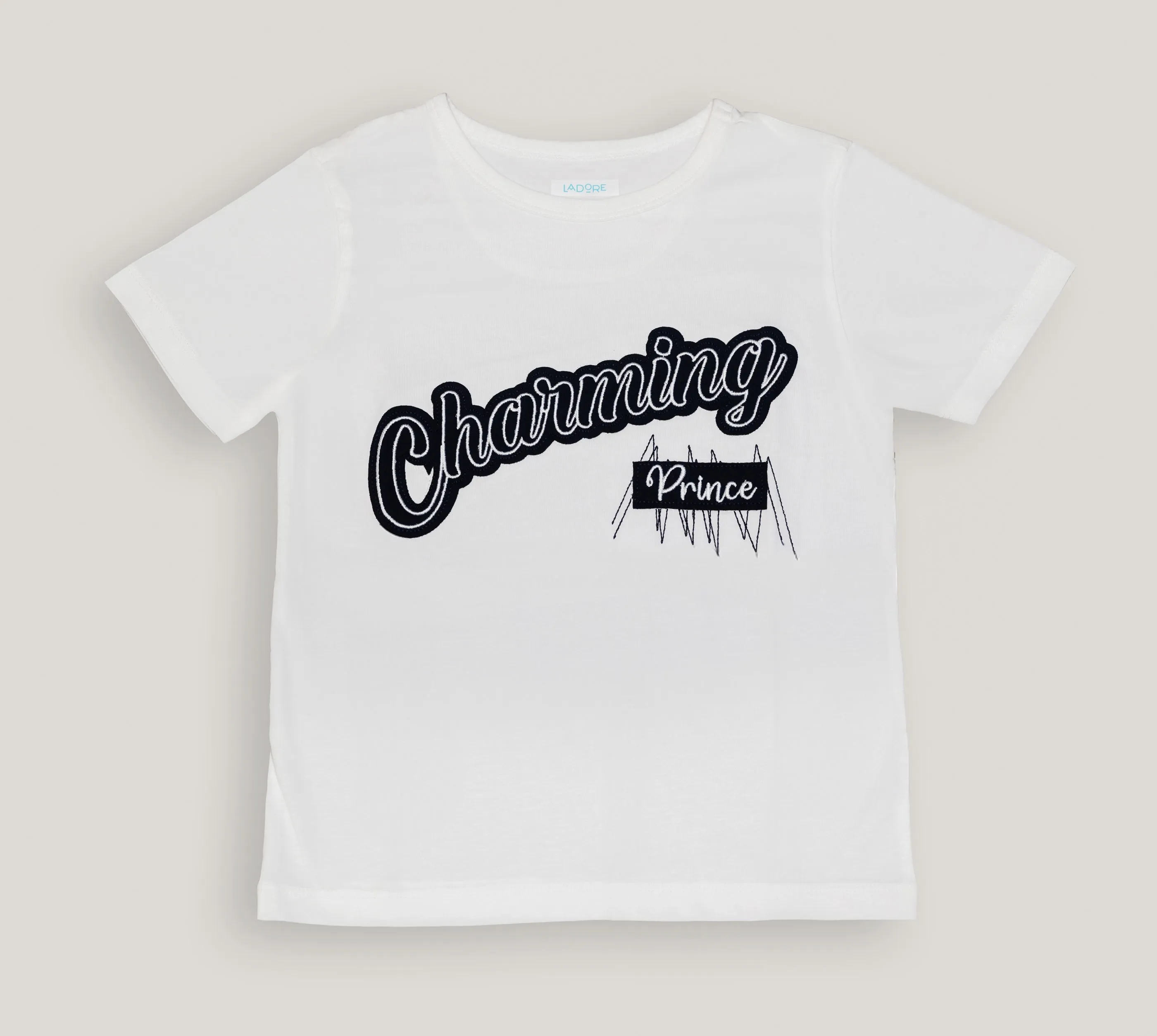 White Cotton Embroidered Half Sleeves Tshirt